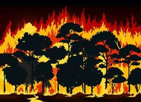 parete wildfire nel foresta, ardente alberi e terra vettore