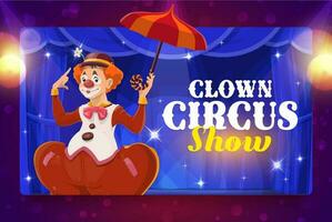 shapito circo cartone animato clown con ombrello vettore