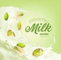 pistacchio latte spruzzo e flusso con noccioline vettore