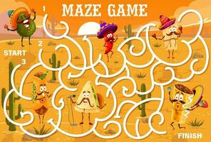 labirinto labirinto gioco cartone animato messicano cibo musicisti vettore