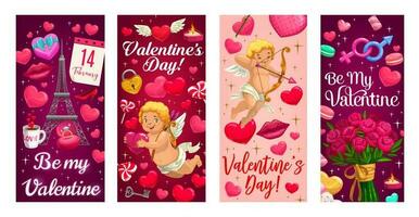 Cupido, san valentino giorno regalo e cuori banner vettore