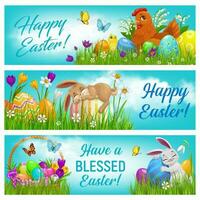 contento Pasqua cartone animato vettore striscioni, cartoline impostato