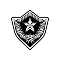 In piedi alto con nostro forte e orgoglioso esercito logo design. Questo grassetto illustrazione è Perfetto per militare e patriottico Marche. vettore