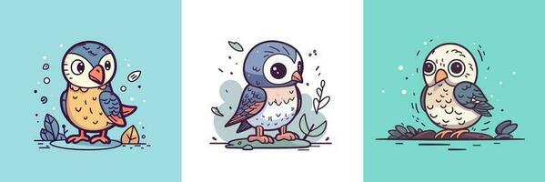 carino aquila falco uccello impostato collezione kawaii cartone animato illustrazione vettore