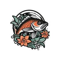 un' bellissimo pesce circondato di fiori nel un' logo illustrazione, Perfetto per un' ispirata alla natura marca vettore