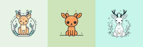carino cervo impostato collezione kawaii cartone animato illustrazione vettore