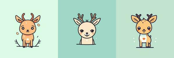 carino cervo impostato collezione kawaii cartone animato illustrazione vettore