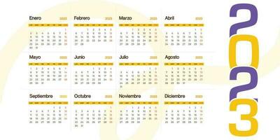 spagnolo 2023 calendario minimalista Guarda, settimana inizio a partire dal Domenica classico vettore