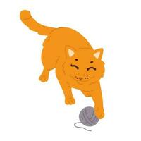 cartone animato gatto giocando filato palla vettore