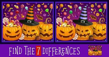 trova o individuare differenze gioco, Halloween zucche vettore