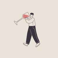 un' uomo bevande vino a partire dal un' enorme bicchiere. carino personaggio nel di moda stile. vettore isolato illustrazione per vino tema design.