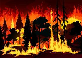 foresta wildfire disastro con ardente alberi vettore