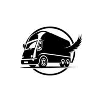 mezzi di trasporto furgone logo design nero e bianca disegnato a mano illustrazione vettore