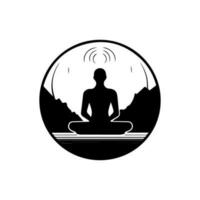 un' sereno e calmante meditazione logo design con un' minimalista e di ispirazione zen approccio, Perfetto per benessere o yoga aziende vettore