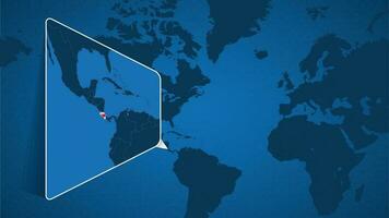 Posizione di costa rica su il mondo carta geografica con allargata carta geografica di costa rica con bandiera. vettore