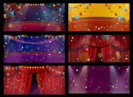 circo e Teatro palcoscenico interno con le tende vettore