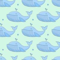 carino seamless con divertenti balene in acqua blu. bella illustrazione di sfondo per tessuto, tessile, abbigliamento. vettore