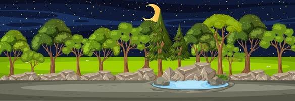 scena orizzontale della foresta di notte con molti alberi vettore