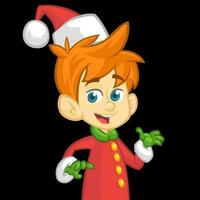 cartone animato Natale ragazzo elfo cartone animato. carino contento nano Santa aiutante presentazione vettore