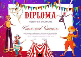 shapito circo. bambini formazione scolastica o premio diploma vettore