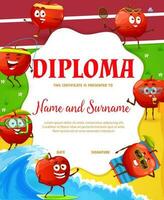 cartone animato divertente Mela frutta personaggi bambini diploma vettore