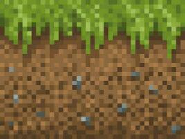 pixel erba, terra e pietra blocchi modello vettore