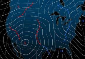 previsione tempo metereologico isobara notte carta geografica di nord America vettore