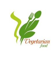 vegetariano cibo icona di cucchiaio, forchetta e verde foglia vettore