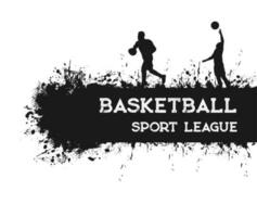 pallacanestro sport manifesto, Giocatori, palle e cestino vettore