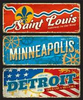 Detroit, minneapolis e santo Louis città piatti vettore