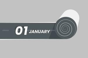 gennaio 1 calendario icona rotolamento dentro il strada. 1 gennaio Data mese icona vettore illustratore.