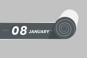 gennaio 8 calendario icona rotolamento dentro il strada. 8 gennaio Data mese icona vettore illustratore.