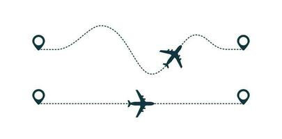 aereo silhouette icona con tratteggiata linea sentiero. vettore