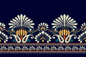 ikat floreale paisley ricamo su Marina Militare blu sfondo.ikat etnico orientale modello tradizionale.azteco stile astratto vettore illustrazione.disegno per trama, tessuto, abbigliamento, avvolgimento, decorazione, pareo.