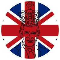 ritratto di Principe charles re di Inghilterra, nel profilo incoronazione di re charles iii su Maggio 6 2023 piazza bandiera con un' lineare ritratto di il re su il sfondo di il Britannico bandiera vettore bandiera