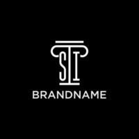 SI monogramma iniziale logo con pilastro forma icona design vettore