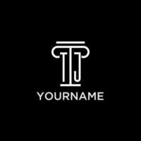 tj monogramma iniziale logo con pilastro forma icona design vettore