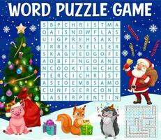 Natale Santa e animali, parola ricerca puzzle vettore