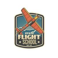 volo scuola icona con aereo, piloti accademia vettore