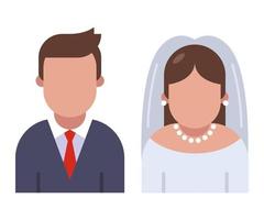 icona del carattere della sposa e dello sposo isolato su priorità bassa bianca. illustrazione vettoriale piatta.