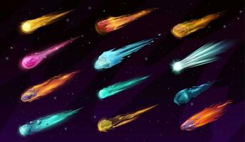 cartone animato galassia volante comete e spazio stelle vettore