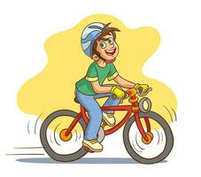 contento carino poco ragazzo ragazzo equitazione bicicletta vettore