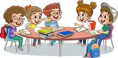 scuola biblioteca e studiando insieme cartone animato vettore