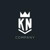 kn logo con scudo e corona, iniziale monogramma logo design vettore