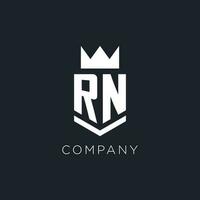 rn logo con scudo e corona, iniziale monogramma logo design vettore