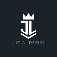 jl logo con scudo e corona, iniziale monogramma logo design vettore