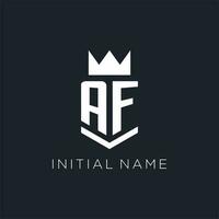 af logo con scudo e corona, iniziale monogramma logo design vettore