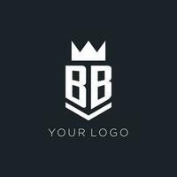 bb logo con scudo e corona, iniziale monogramma logo design vettore