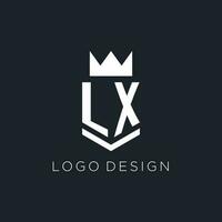 lx logo con scudo e corona, iniziale monogramma logo design vettore