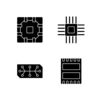 microcircuiti icone glifo nero impostato su uno spazio bianco vettore